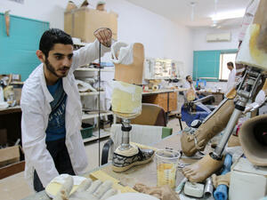 Founded in 1976, Gaza’s Artificial Limbs and Polio Center has seen a dramatic increase in its workload, fitting prosthetic limbs for many people injured during three major Israeli offensives since 2008. Emad Shaat