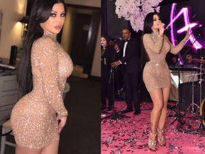 هيفاء وهبي بفستان ذهبي قصير للغاية من توقيع يوسف الجسمي