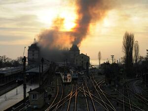 Istanbul's historic Haydarpasa train station ablaze in November 2010.  The terminal - which once connected Turkey's capital to cities as far as Basra and Medinah - survived the fire, but plans for its future remain uncertain.  (AFP/Bulent Kilic)