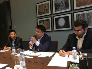 Mr. Qinsong Xu, Vice President, Global Product Marketing for Huawei Consumer Business Group (Center), during a press conference in Riyadh. (Photo: The Saudi Gazette)