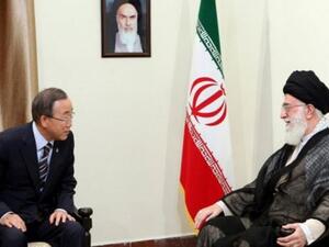 Iran leader and Ban Ki-moon 