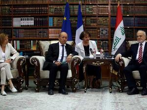  الجعفري خلال مؤتمر صحفي مشترك مع وزيري الخارجية والدفاع الفرنسيين