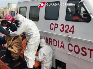 In this handout video capture released by the Italian Coast Guard on April 30, 2016, refugees arrive at Lampedusa harbor after a rescue operation at sea, off the coast of Libya. (AFP/File) In this handout video capture released by the Italian Coast Guard on April 30, 2016, refugees arrive at Lampedusa harbor after a rescue operation at sea, off the coast of Libya. (AFP/File)