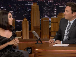  stunned during her appearance in a black pinstripe jumpsuit (Source: The Tonight Show Starring Jimmy Fallon
 / youtube )