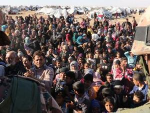 Syrian refugees at the Rukban camp, near the Jordanian border. (AFP/File)