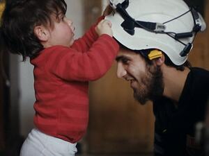 Khatib in one of the scenes from The White Helmets. (Netflix)