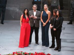Kim pays tribute to the Armenian dead during her trip to Armenia. (Image: Celebrityhive.com)