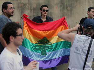 A woman participates in a rally against homophobia in Beirut on April 30, 2013.  (AFP/Joseph Eid)