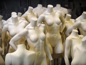 "What the mannequins’ appearance nonetheless communicate to us is how Western looks/aesthetics and bodies are perceived as the norm across the world, even in non-Western countries," writes Priyanka Sacheti for Mashallah News.  (AFP/Gabriel Bouys)