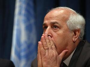 Ambassador Riyad Mansour, of the Permanent Observer Mission of Palestine to the United Nations, prepares to hold a press conference at the UN today in New York City. (AFP)