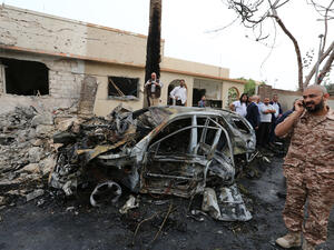 An car bomb outside the French embassy injured two guards. (MAHMUD TURKIA / AFP)