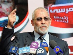 A December 8, 2012 file photo shows Muslim Brotherhood leader Mohammed Badie speaking during a press conference (AFP)