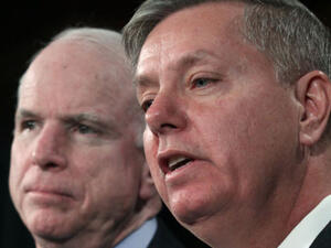 US Lawmakers John McCain and Lindsey Graham expressed doubts regarding the success of the proposed Geneva peace talks in ending the conflict in Syria (AP)