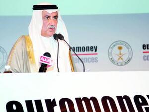 Finance Minister Ibrahim Al-Assaf addresses the 8th Euromoney Conference in Riyadh on Tuesday. (AN photo by Ahmed Fathy)