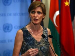 US Ambassador to the UN Samantha Power speaks to the media about the conclusion of the UN inspectors' report on chemical weapons use in Syria. The US, UK and France are preparing to push the UN to draw up a resolution over destroying Syria's chemical arsenal. (AFP)
