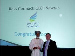 Abdulla Al Rawahy congratulates Ross Cormack on winning the award