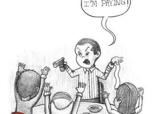 A regular Arab dining out affair turns into a paying tussle. (Image source: "Sinan Hallak" from "Bet You Didn't Know This About Beirut")