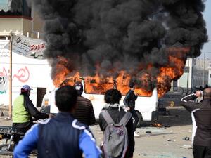 Protesters attacked an electricity company in Port Said, with one building catching fire, according to reports.