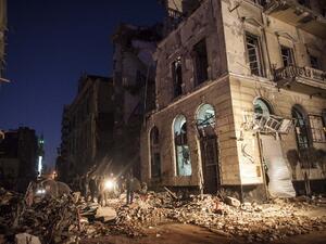 A picture taken in the early hours of December 24, 2013 shows destruction in the Egyptian city of Mansura, North of Cairo, following a powerful explosion. Some 12 people were killed. (AFP)