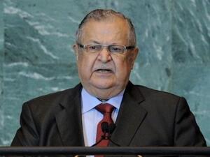 Jalal Talabani, President of Iraq, speaking during the United Nations General Assembly at UN headquarters in New York. ( AFP PHOTO/Stan HONDA)
