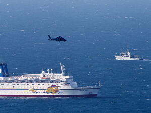 The Israeli navy searches for the remains of a drone shot down on Thursday