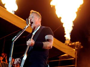 Musician James Hetfield of Metallica performs onstage.
