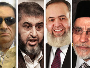 Hosni Mubarak, Khairat Al Shater, Hazem Abu-Ismail and Mohamed Badie. (Image courtesy of Ahram Online)