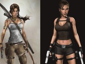 The new 'realistic' Arab version (L) and original Lara Croft (R).