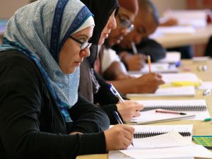 Students attending university to get their M.B.A degree.