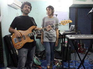 Maii recording music with Lebanese independent music pioneer Zeid Hemdan. (Image: Facebook)