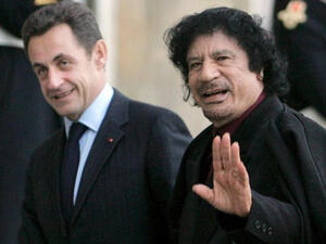 France’s former President Nicolas Sarkozy with he late Libyan leader, Muammar Qaddafi.