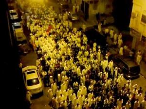 Unverifiable video still of protestors mourning the death in Qatif