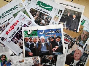 A selection of Iranian newspapers showing the buzz around the former president Rafsanjani. AFP Photo
