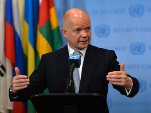 British Foreign Secretary William Hague speaks before a meeting of the United Nations Security Council on Women and Peace and Security and Sexual Violence in Conflict on Monday at UN HQ in New York. (AFP)