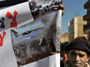 Yemenis protest the US drone attacks in their country.