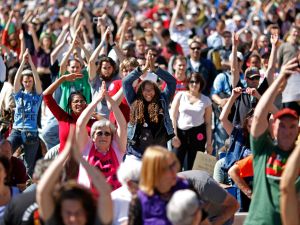Laughter yoga is a growing phenomenon in Beirut. 