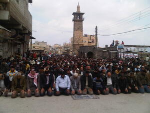 People gather at Daraa's Omari mosque 