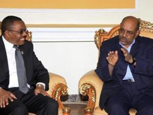 الرئيس السوداني عمر حسن البشير خلال محادثاته مع رئيس الوزراء الإثيوبي هايلي مريام ديسالجين في الخرطوم 
