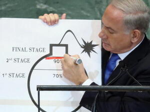 At last year's UN General Assembly meeting, Israeli PM Benjamin Netanyahu used a cartoon bomb to demonstrate how close Iran was to producing a nuclear warhead. Iran has accused Israel of scaremongering in the international community over its nuclear programme. (AFP/File)