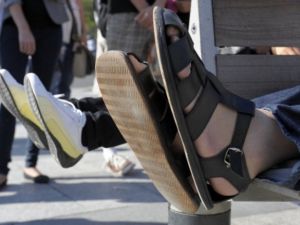 Posing feet first, is fitting for the Moroccan man with well-endowed feet! Brahim Takioullah, pictured.