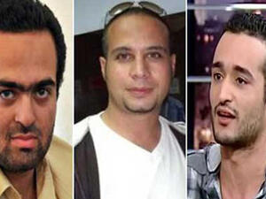 Ahmed Douma, Ahmed Maher, and Mohamed Adel face charges for violating Egypt's new protest law (Courtesy of Ahram Online)