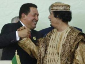 Muammar Gaddafi and Hugo Chavez  are old comrades and recent partners in discussions over the Libyan crisis. Anonymous sources from inside the Libyan government reveal that the Colonel seeks imminently to flee to Venezuela with his family.