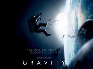 The poster for Bullock and Clooney's October blockbuster, "Gravity".