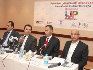 Jordanian and Egyptian plastic manufacturers talk about the International Jordan Plastic Exhibition during a press conference in Amman on Wednesday (Petra photo)