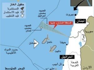 خارطة تظهر المنطقة البحرية المتنازع عليها بين لبنان واسرائيل