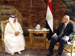 Egypt's interim president Adly Mansour previously met with Bahrain's King Hamad to discuss investment ties. Egypt hopes to extend investment ties with other GCC nations as well in the upcoming months (Courtesy of Bahrain News Agency)