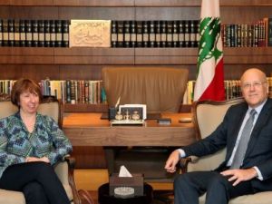 وزيرة خارجية الاتحاد الاوروبي كاثرين آشتون ورئيس الوزراء اللبناني نجيب ميقاتي
