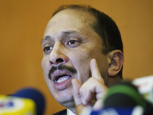 CPR Secretary General Mohamed Abbou gestures during a press conference in Tunis on Monday (Photo courtesy of AFP / GIANLUIGI GUERCIA)