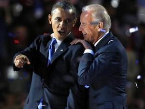 وباما ونائبه بايدن عقب اعلان نتيجة الانتخابات الرئاسية 
