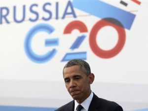الرئيس الامريكي باراك اوباما في قمة العشرين في سان بطرسبرج يوم الجمعة